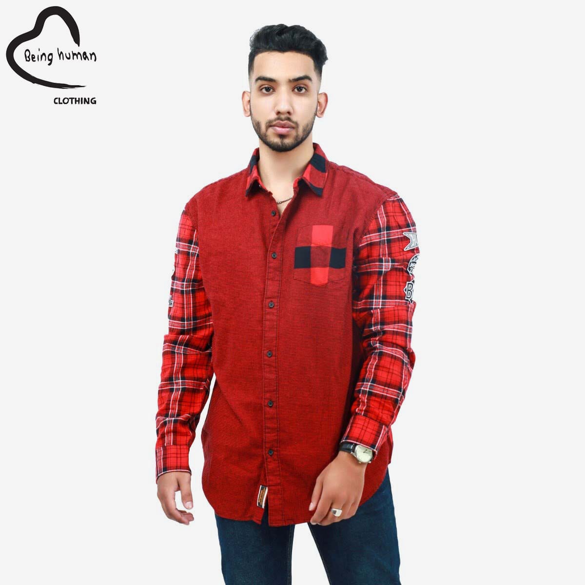 being human red check shirt