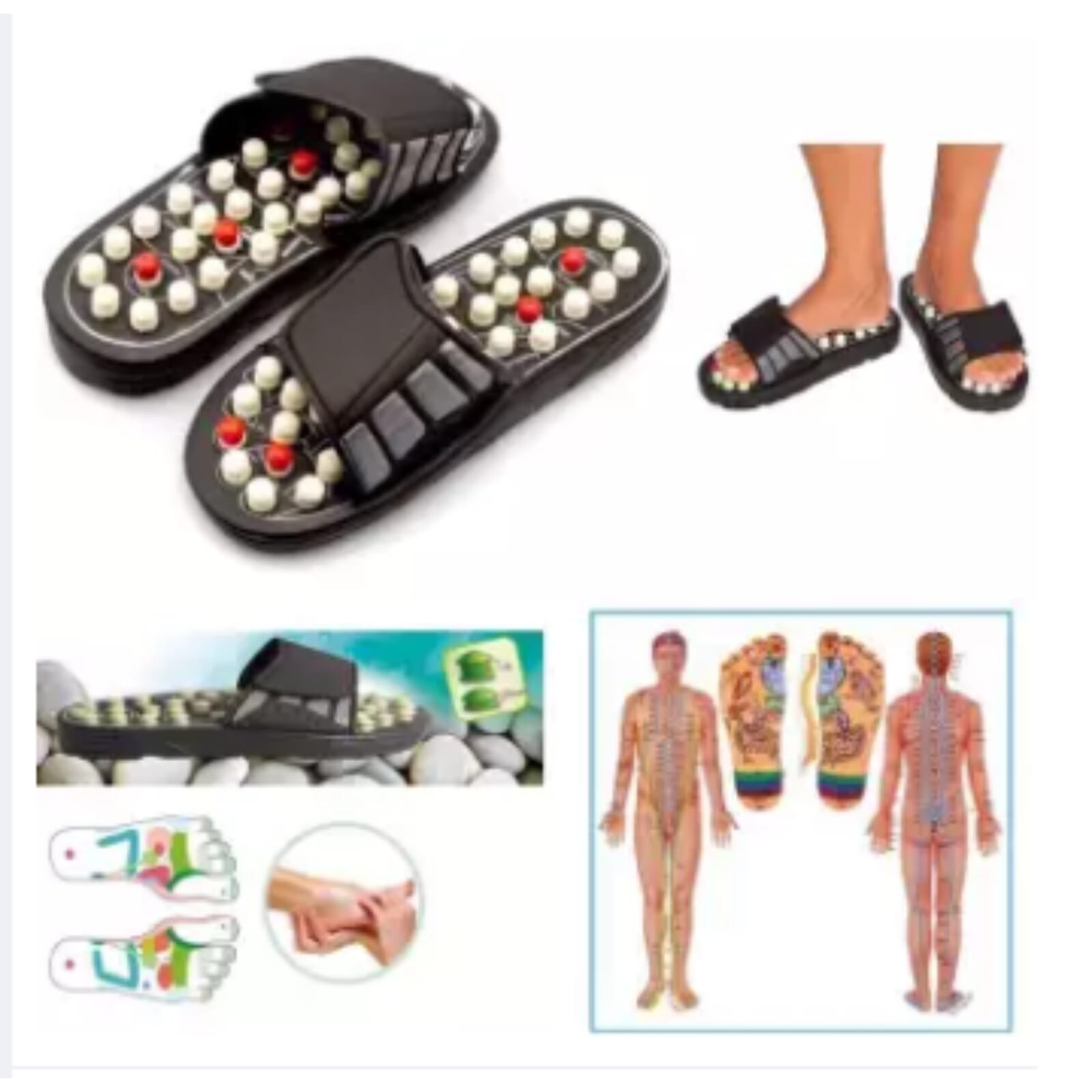 Acupressure Paduka Spring Sandle Black/White Foot Reflexology Massage Slippers