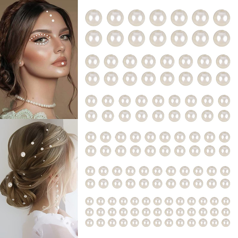 220pcs Mix 3mm/4mm/5mm/6mm Hair Pearls Stick Face Pearls Stickers for