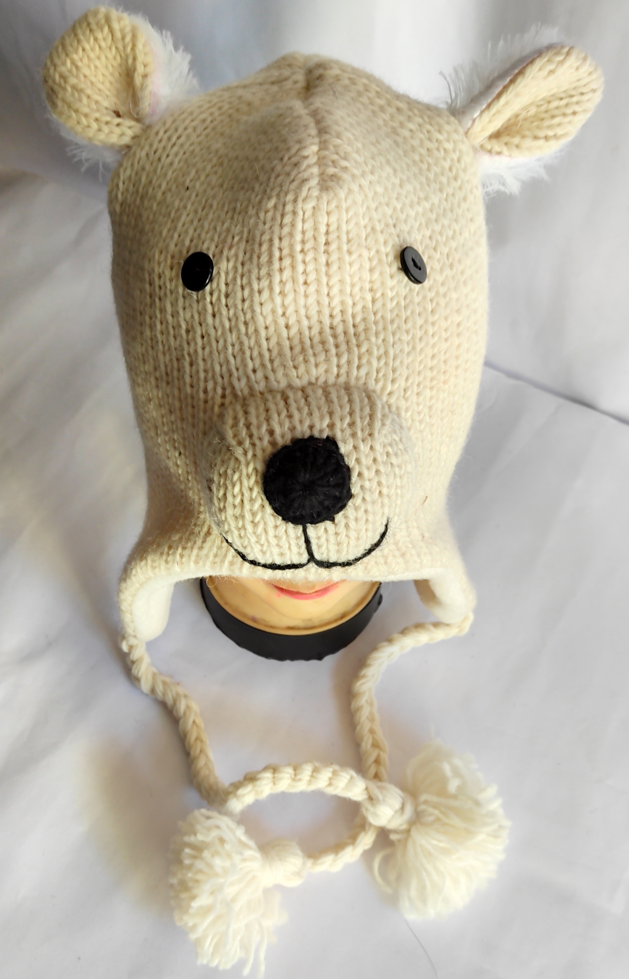 Bear/Panda Design Ear Flap hand knitted Topi/Cap