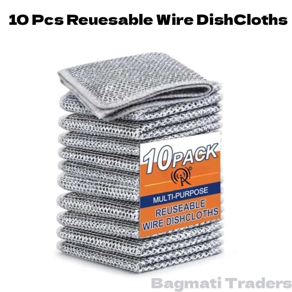 Pack of 10 Multipurpose Wire Dishwashing Rags | Stainless Steel Dish Scrubber