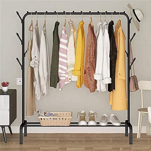 Metal Garment Rack With Lower Storage Shelf With Hooks Heavy Duty