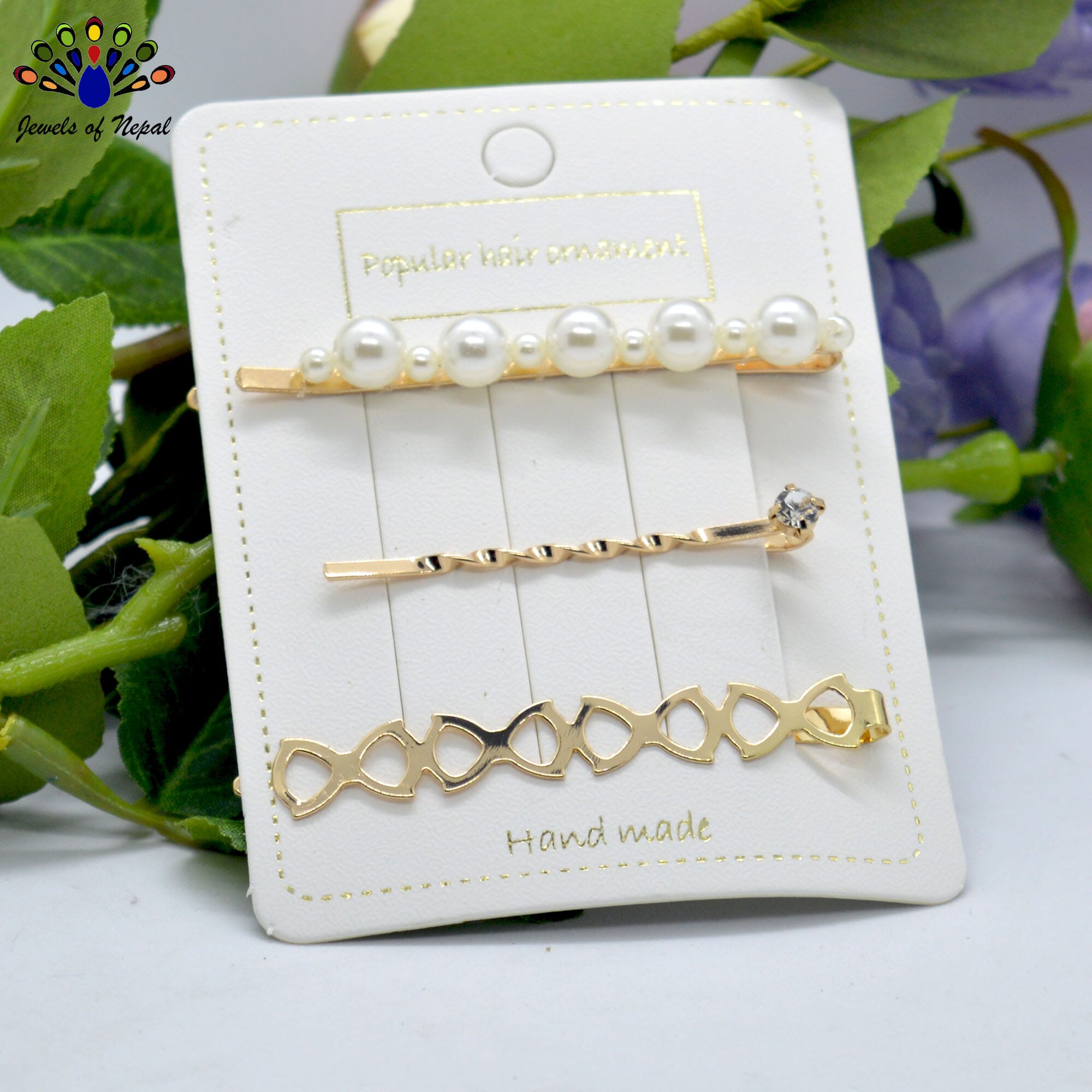 Jewels of Nepal Golden/White Teen Style Hair Clip Set For Girls