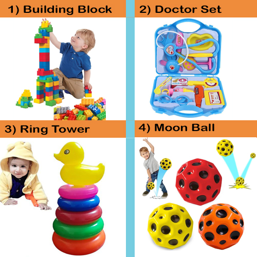 Kids Toy Combo Set – 29 pcs Building Blocks, Doctor Set Toy, 5 Ring Tower, and Moon Ball for Baby & Toddler Fun