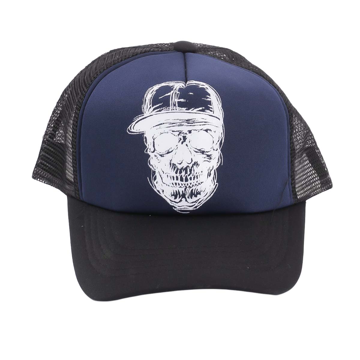 Navy Blue Cotton Net Skull Printed 