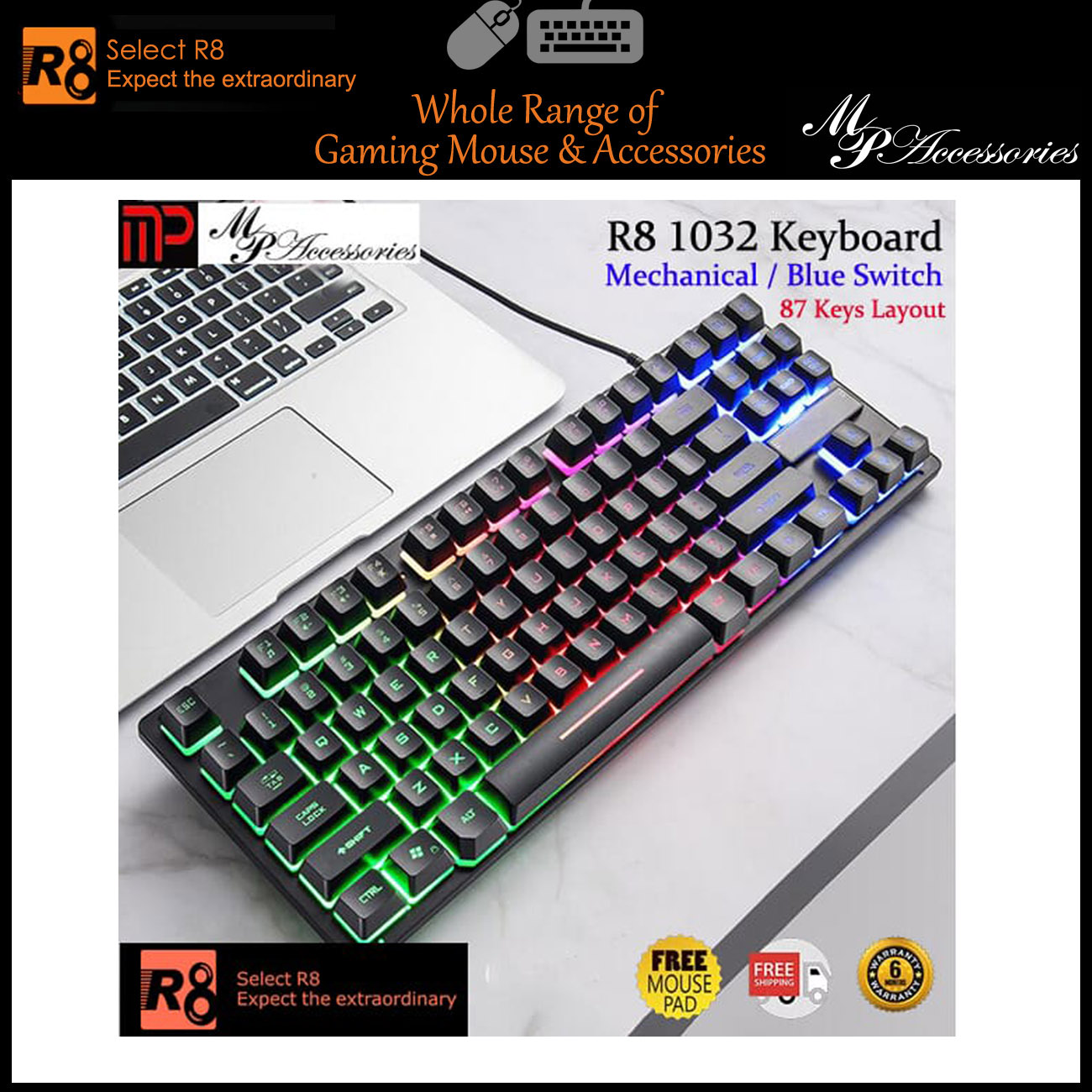 Select R8 Keyboard R8 1032 Mechanical Gaming Keyboard | Tenkeyless Keyboard | 100% Genuine ...