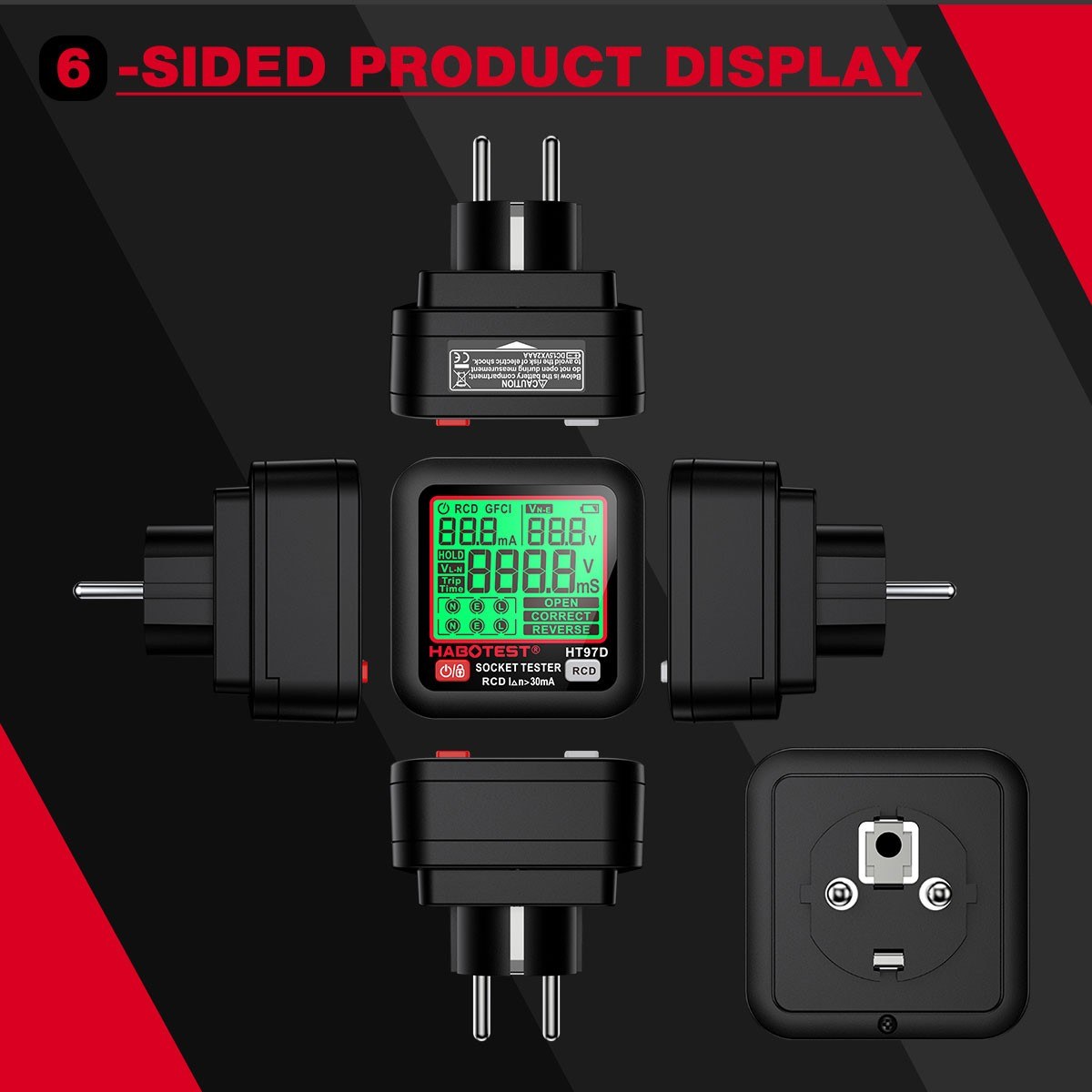 HABOTEST HT97D Digital Socket Tester Voltage Test EU Plug Socket Detector Intelligent Leakage Testing Multifunctional Phase Tester. 