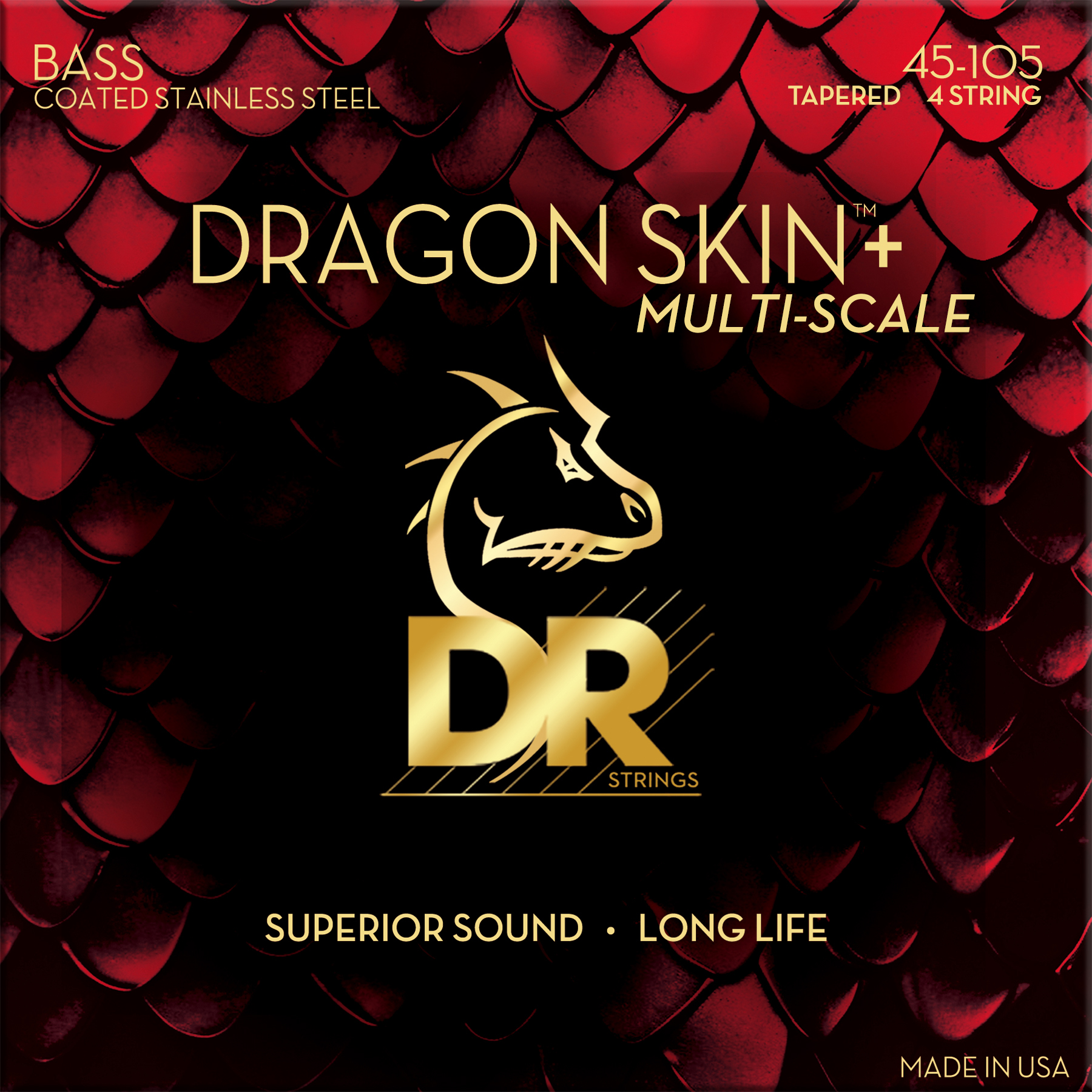DR Strings Dragon Skin+ Coated Tapered Multi-scale 4-string Bass Guitar Strings - .045-.105 Medium
