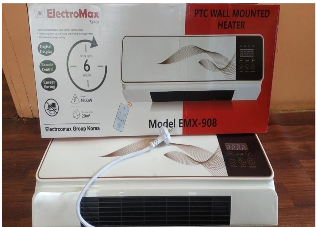 Wall Mounted Fan Heater/Air Cooler Electromax 908 With Remote Control