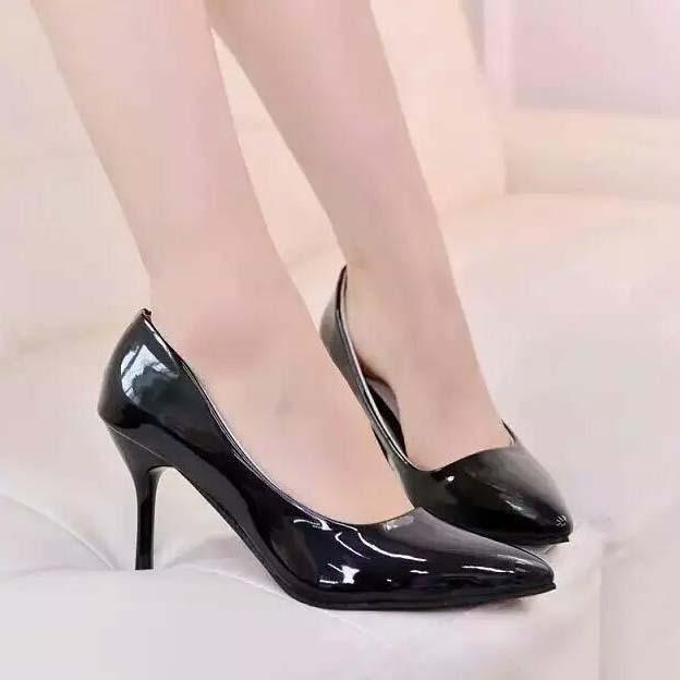 Black Pointed Pencil Heel Shoes For 