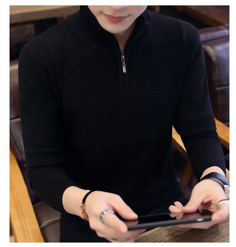 Black Solid Turtleneck Sweater For Men