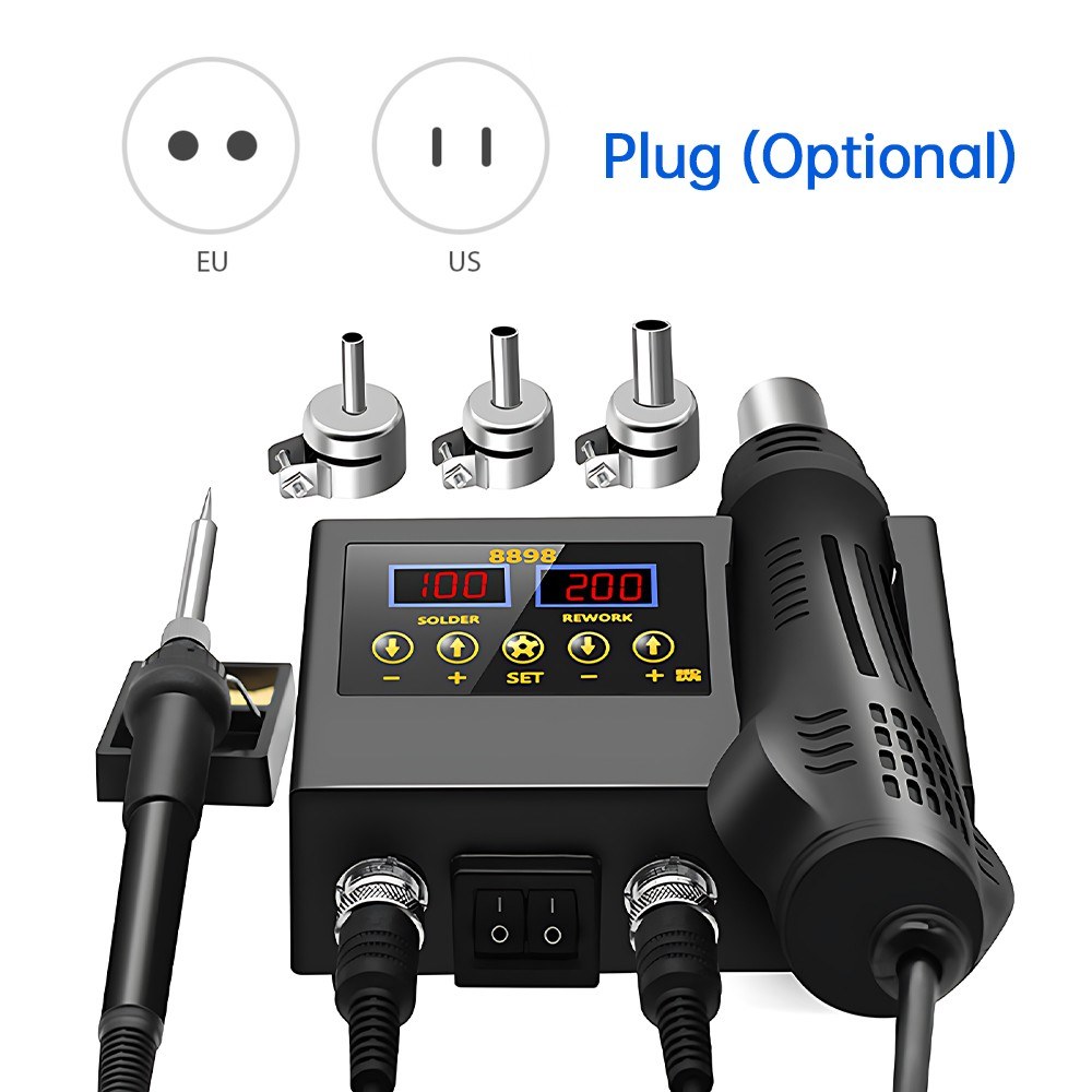 2 in 1 Soldering Station LCD Digital Display Hot Air Gun Welding Rework Temperature and Air Volume Adjustable Soldering Iron Kit For Cell-Phone BGA SMD PCB IC Repair Solder Iron Tools. 