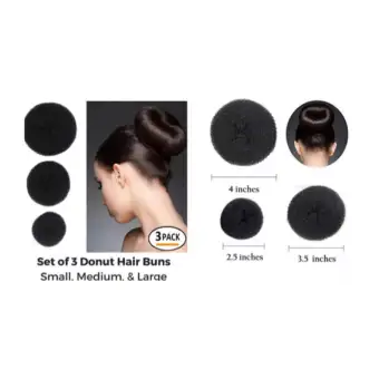Styla Hair Donut Bun Maker 3 Piece Black Sponge Hair Bun Holder