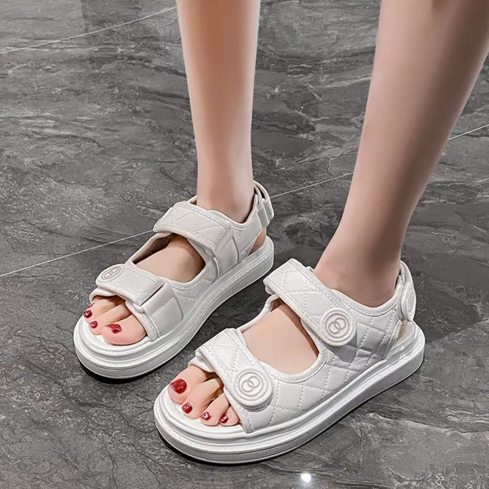 Korean Hook & Loop Open Toes Fashion Mesh Breathable Platform Comfortable Non-Slip Casual Sandal