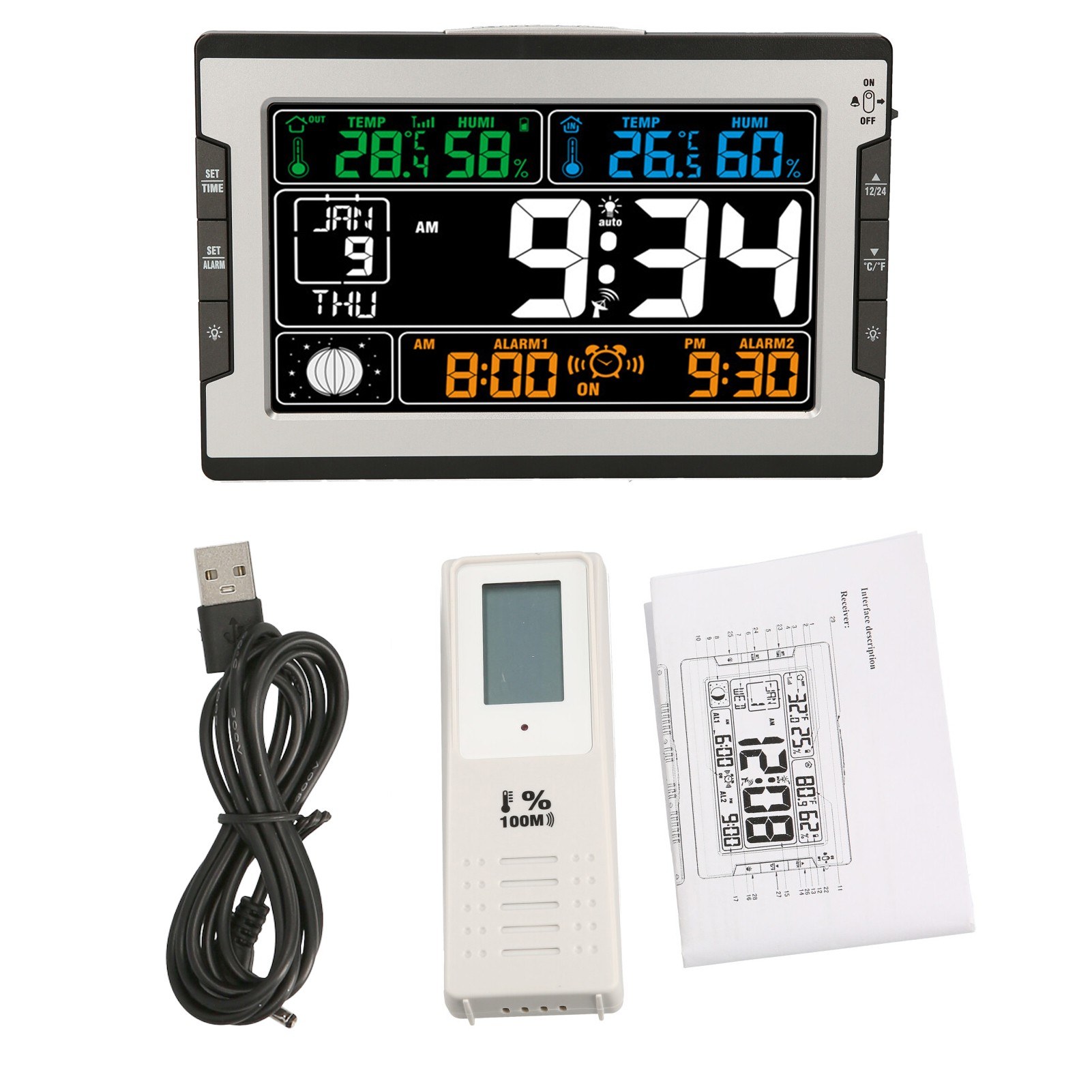 KKmoon Indoor&Outdoor Temperature Humidity Digital Multifunctional Clock Thermo-Hygrometer