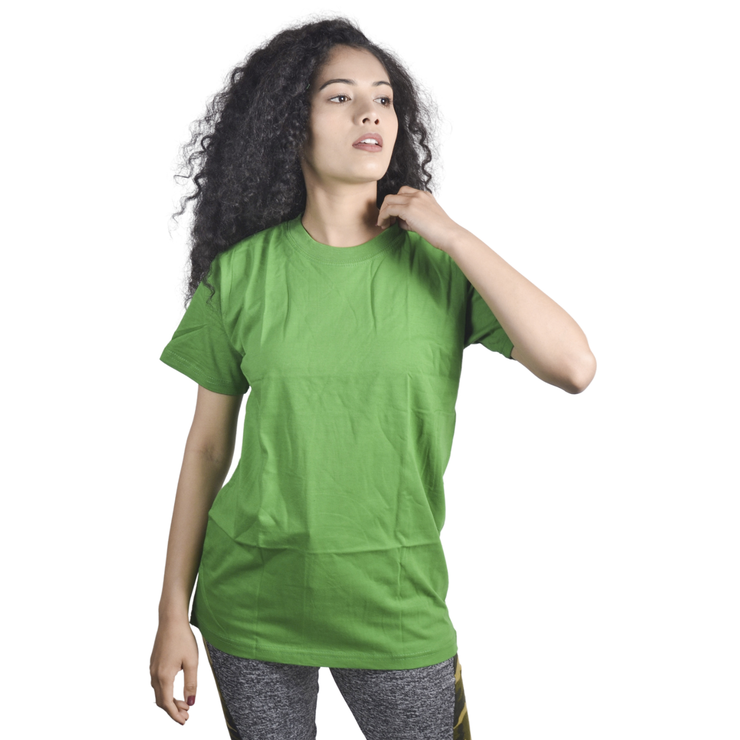 Green Round Neck Summer Cotton T-shirt 