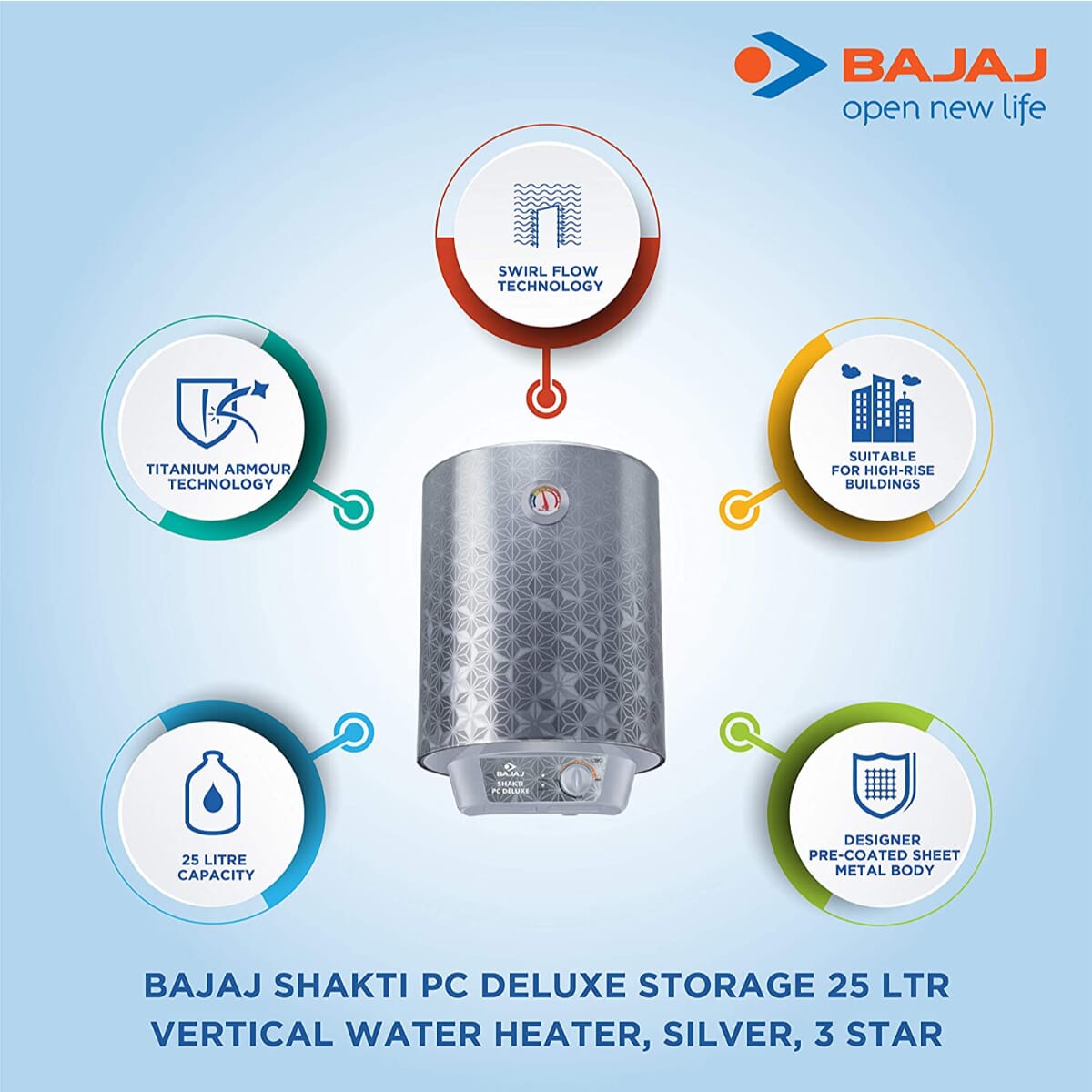 Grey/Black Bajaj Shakti Pc Deluxe Water Heater 25 Litre