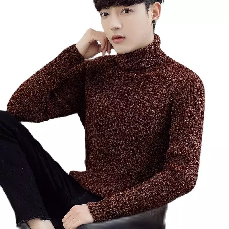 Black Solid Turtle Neck Sweater For Men