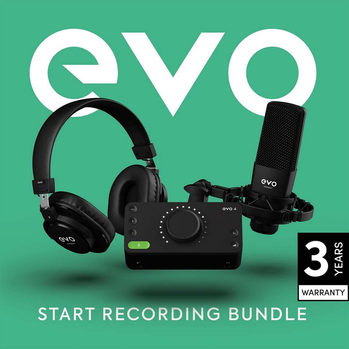 Audient EVO Start Recording Bundle - EVO 4, Condenser Mic, Shock Mount, Headphones, XLR Cable