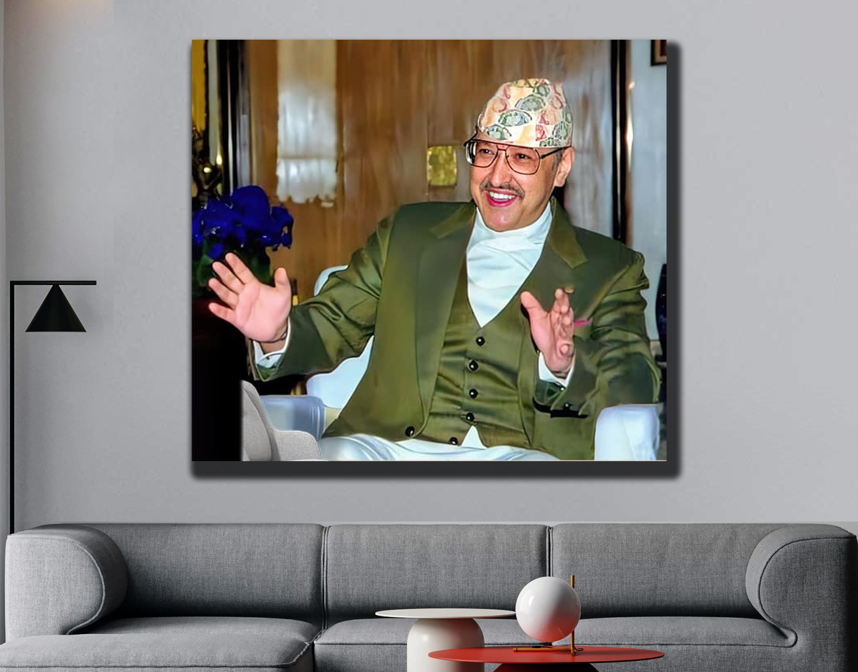 額縁 Late King Birendra Painting A2:No Frame King Of Nepal Birendra Bir Bikram Shah Dev Canvas With Wooden