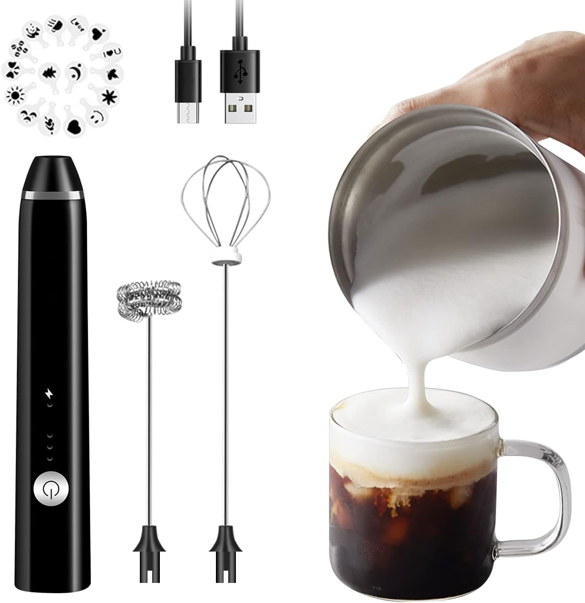 Milk Frother Handheld for Coffee, Electric Hand Foamer Blender for Drink Mixer