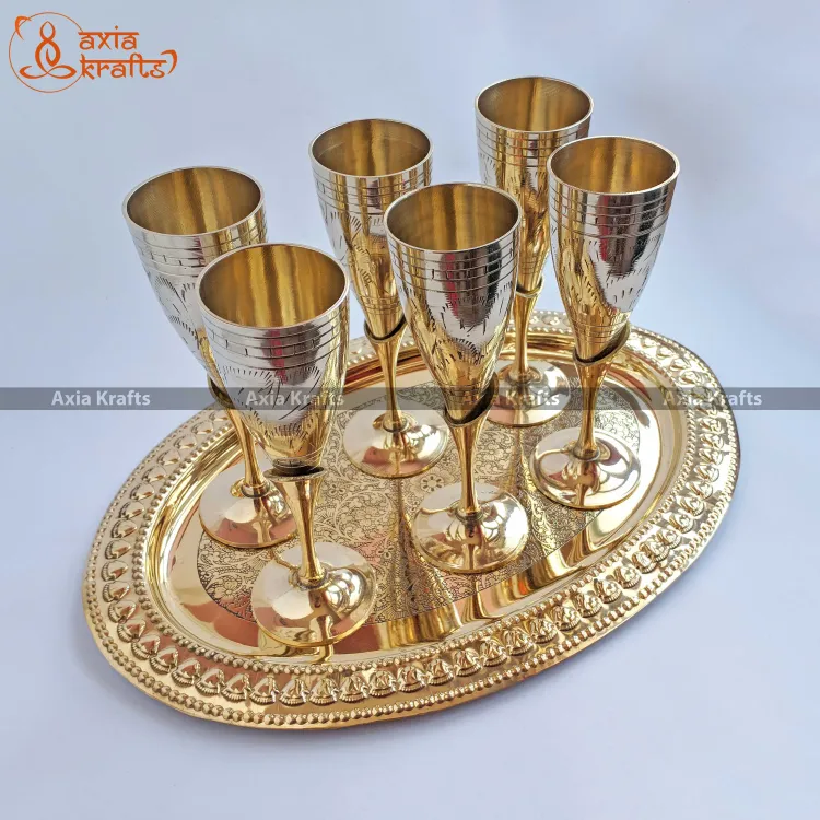 Royal Dynasty Set Brass Wine Glass Set 90 ml ( Set of 6 ) - 6.5 inches  Decorative items Gift Handicraft Axia Krafts