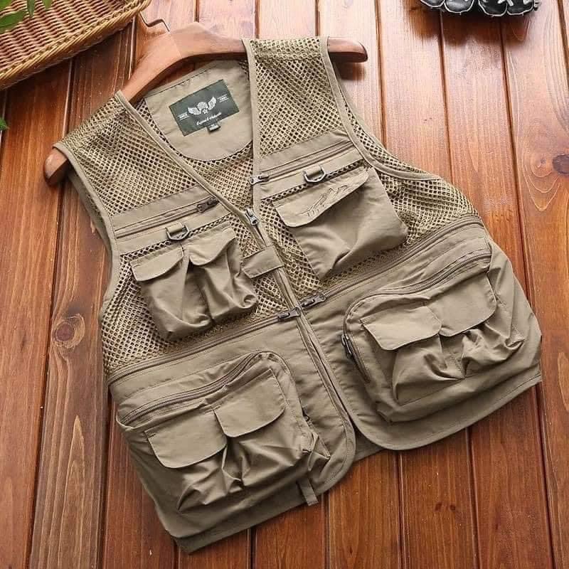 Multi Pocket Half Jacket Men Multi-Pocket Vest Jacket Grey Travel 100