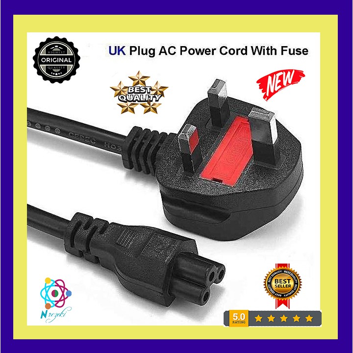 Original Laptop Power Cord 3pin C5 (3 holes) for all Laptop with Fuse ...