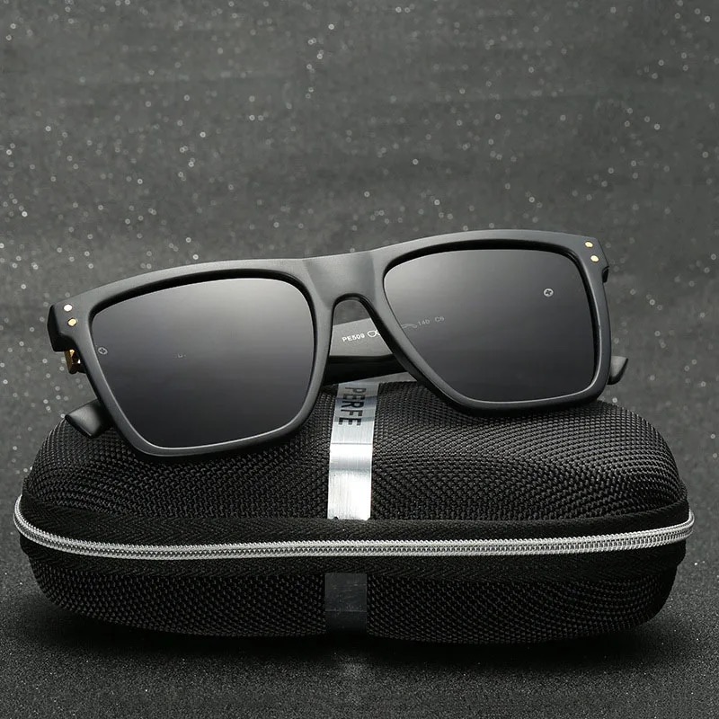 Matte Black Square Frame Casual Sunglasses For Men, Polycarbonate  Sunglasses For Men