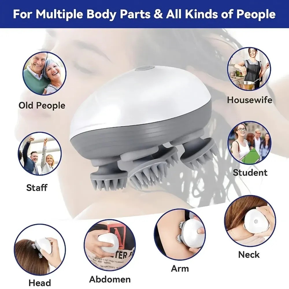 Smart Electric Scalp Massager | 3 Mode Head Kneading Massage | Waterproof Rechargeable Hair Massager