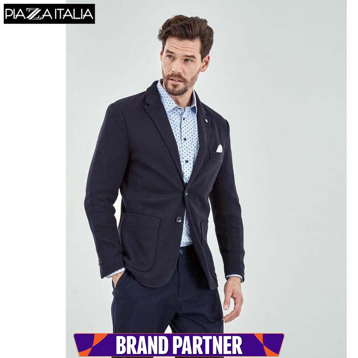 blue textured blazer