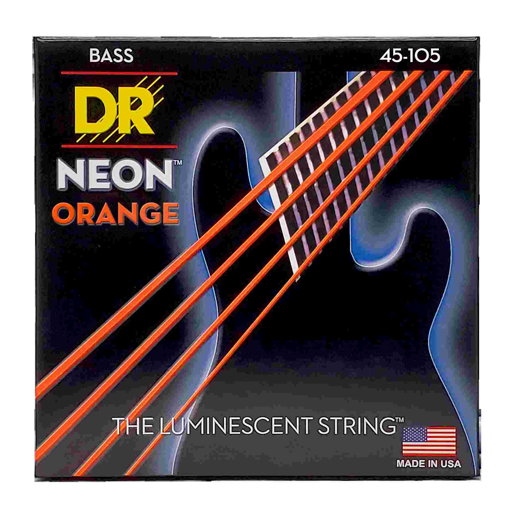 DR Strings 45-105 Hi-Def Neon Orange K3 Coated Bass Guitar Strings - Medium 4 string