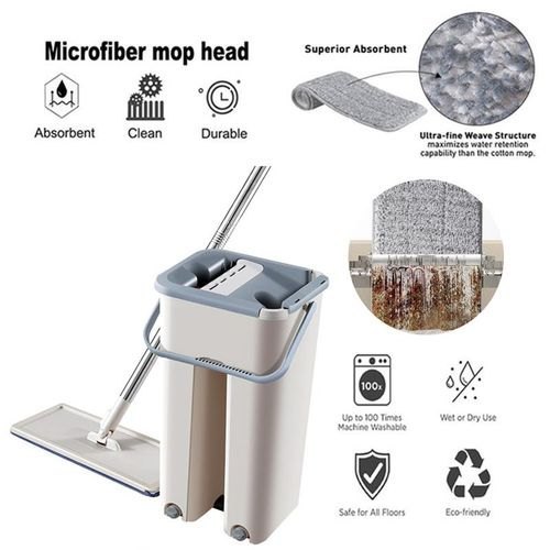SCRATCH Cleaning Mop with Bucket Hands-Free Microfiber Flat Spin