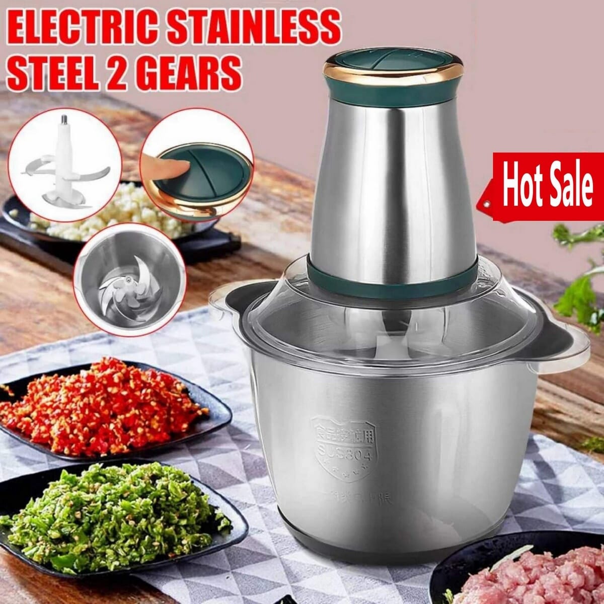 45w Waterproof Electric Wireless Rechargeable Food Processor Double Cu