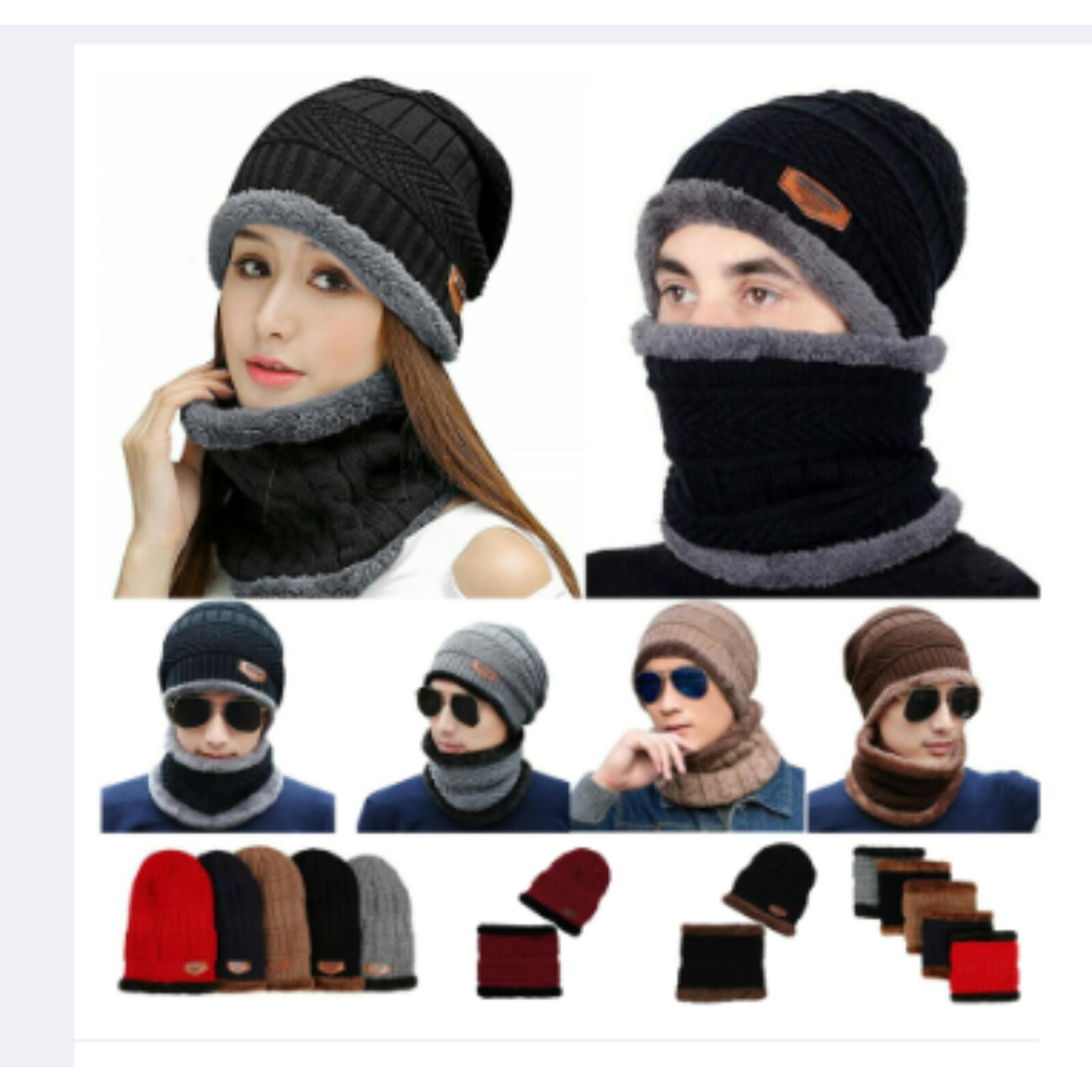 Winter Beanie Hat Scarf Set Warm Knit Hat Thick Fleece Lined Skull Cap for Boy A