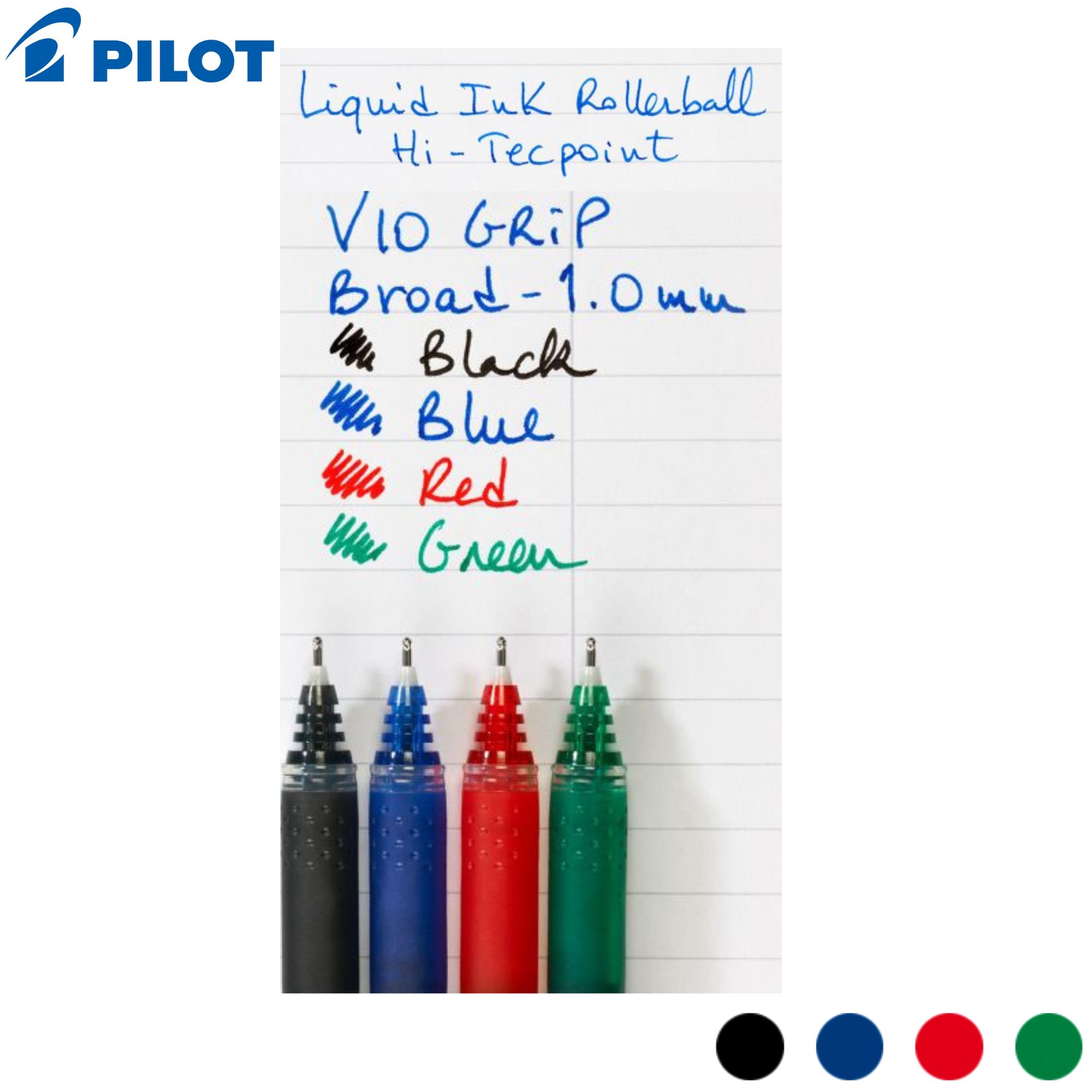 Penne Roller Pilot Hi-Tecpoint V10 Grip | Set 4 Colori (Nero, Blu, Rosso, Verde) | Punta 0.7mm | Impugnatura Gomma - Foto 5