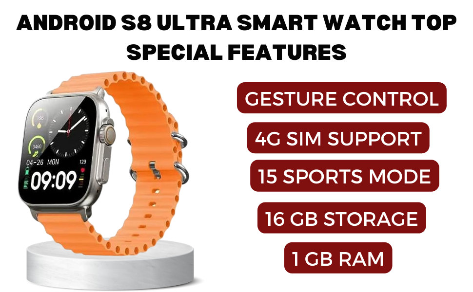 Premium S8 Ultra Smart Watch with 4G SIM Card, App Store Working