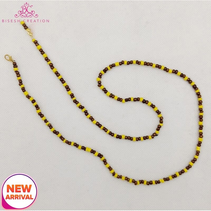 Bisesh Creation Yellow Multicolor Beadwork Mask Holder For Women