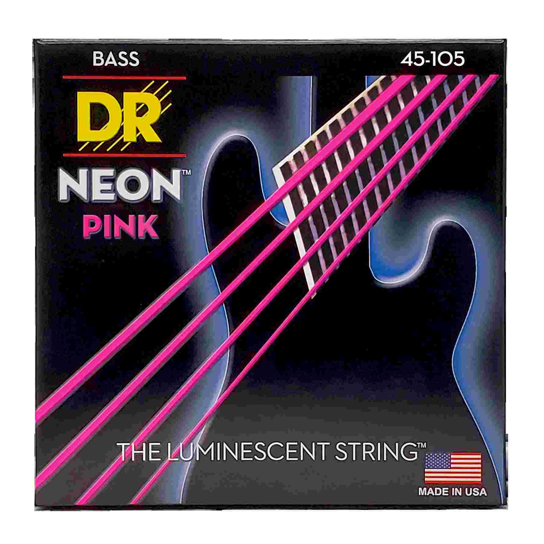 DR Strings 45-105 Hi-Def Neon Pink K3 Coated Bass Guitar Strings - Medium 4 string