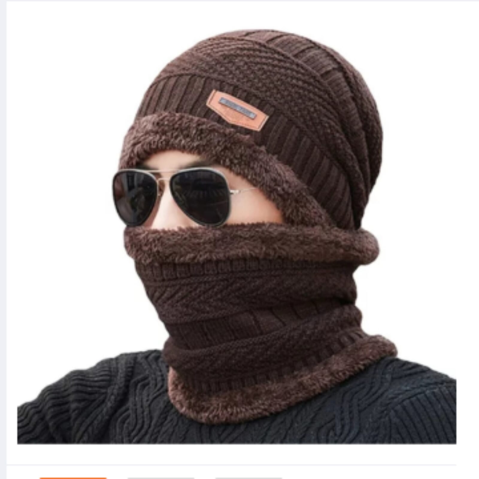 Winter Beanie Hat Scarf Set Warm Knit Hat Thick Fleece Lined Skull Cap for Men/W