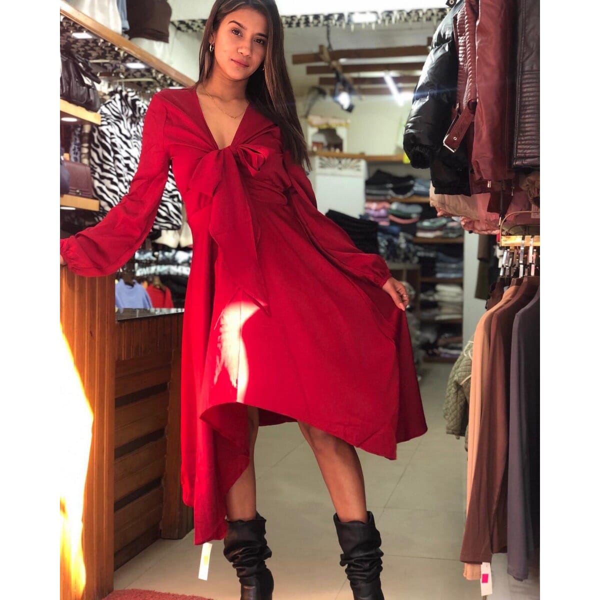 Red Colour Bow Design Full Sleeve One Piece Dress For Women Buy Online At Best Prices In Nepal Daraz Com Np
