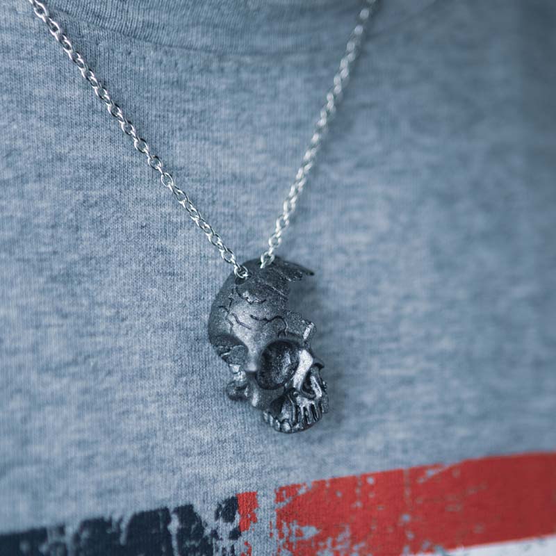 Shattered Broken Half Skull Gunmetal Steel Gothic Punk deals Halloween Unisex Necklace