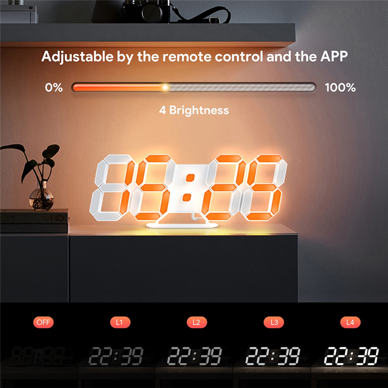 3D LED Digital Wall Clock Time Date Table Clock with App Control for ...