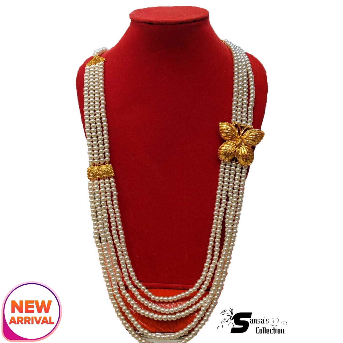 Gold Plated White Pearl Necklace 