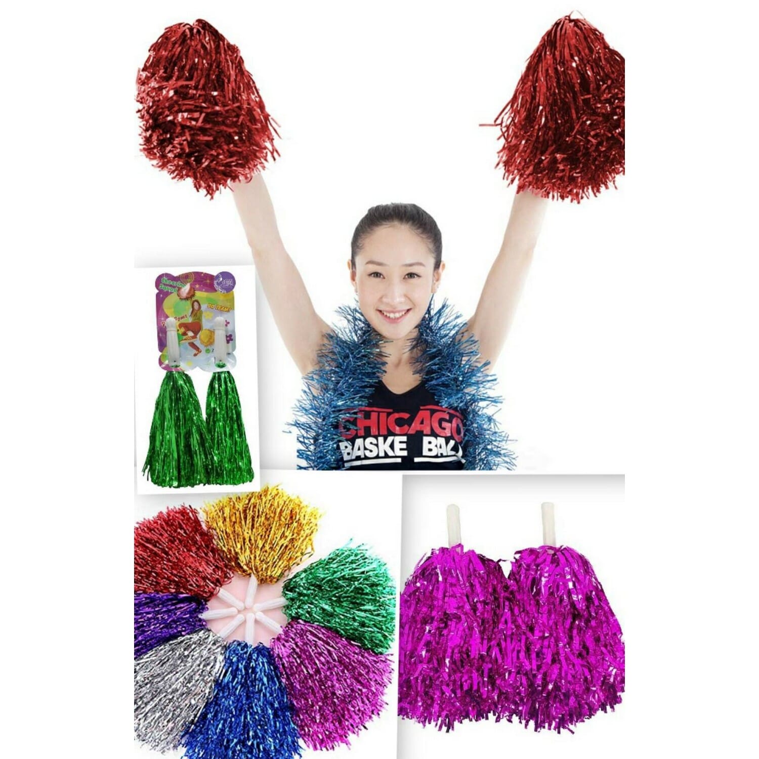 12 pcs Plastic Metal Aluminum Foil Cheerleader Pompoms for Football Spirit  Sports Basketball Team Dance Cheer Party Easter - AliExpress