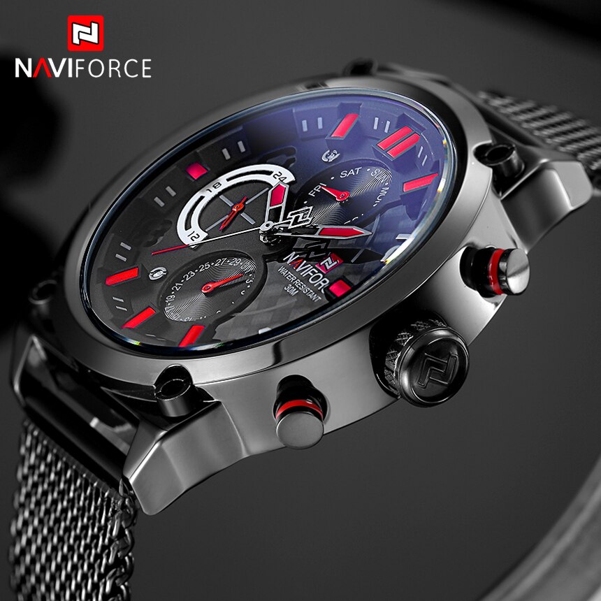 NAVIFORCE Nf9068 Chronograph Watch With Mesh Stainless Strap Red