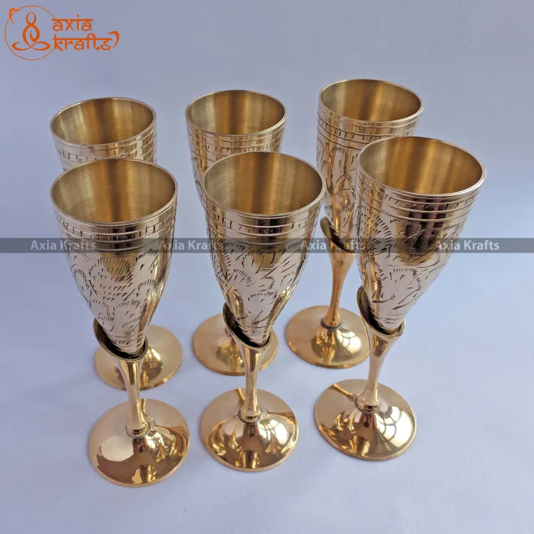 Brass Wine Glass -( Set of 6 pieces ) 90ml 6.5 (Heavy) Decorative items  Gift Handicraft Axia Krafts