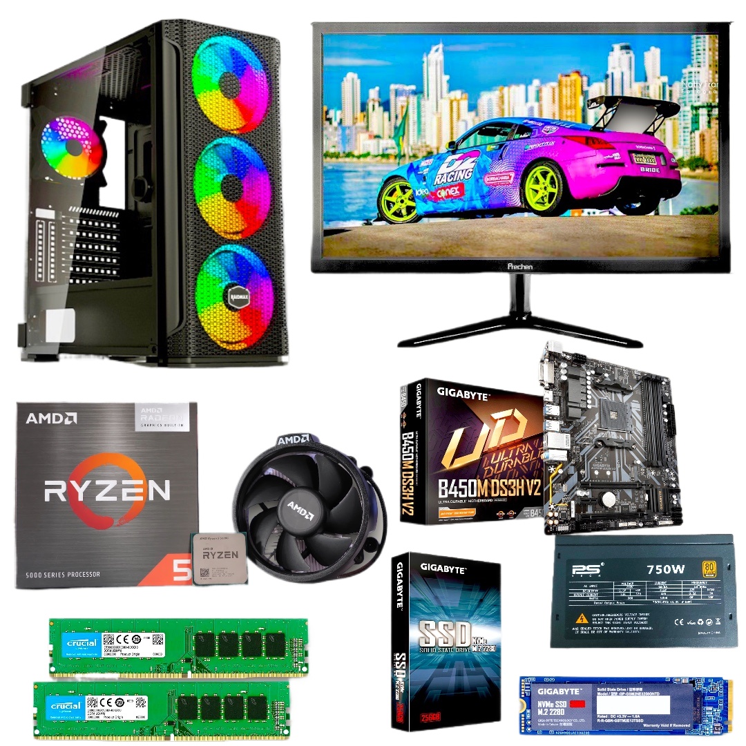 Budget Gaming PC Desktop Full Setup with Ryzen 5 5600G Pairs with