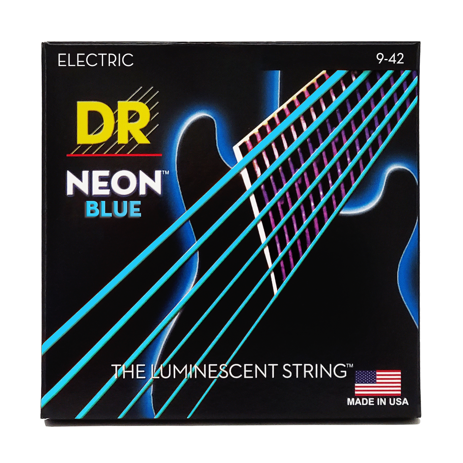 DR Strings 9-42 Hi-Def Neon Blue K3 Coated Electric Guitar Strings - Light