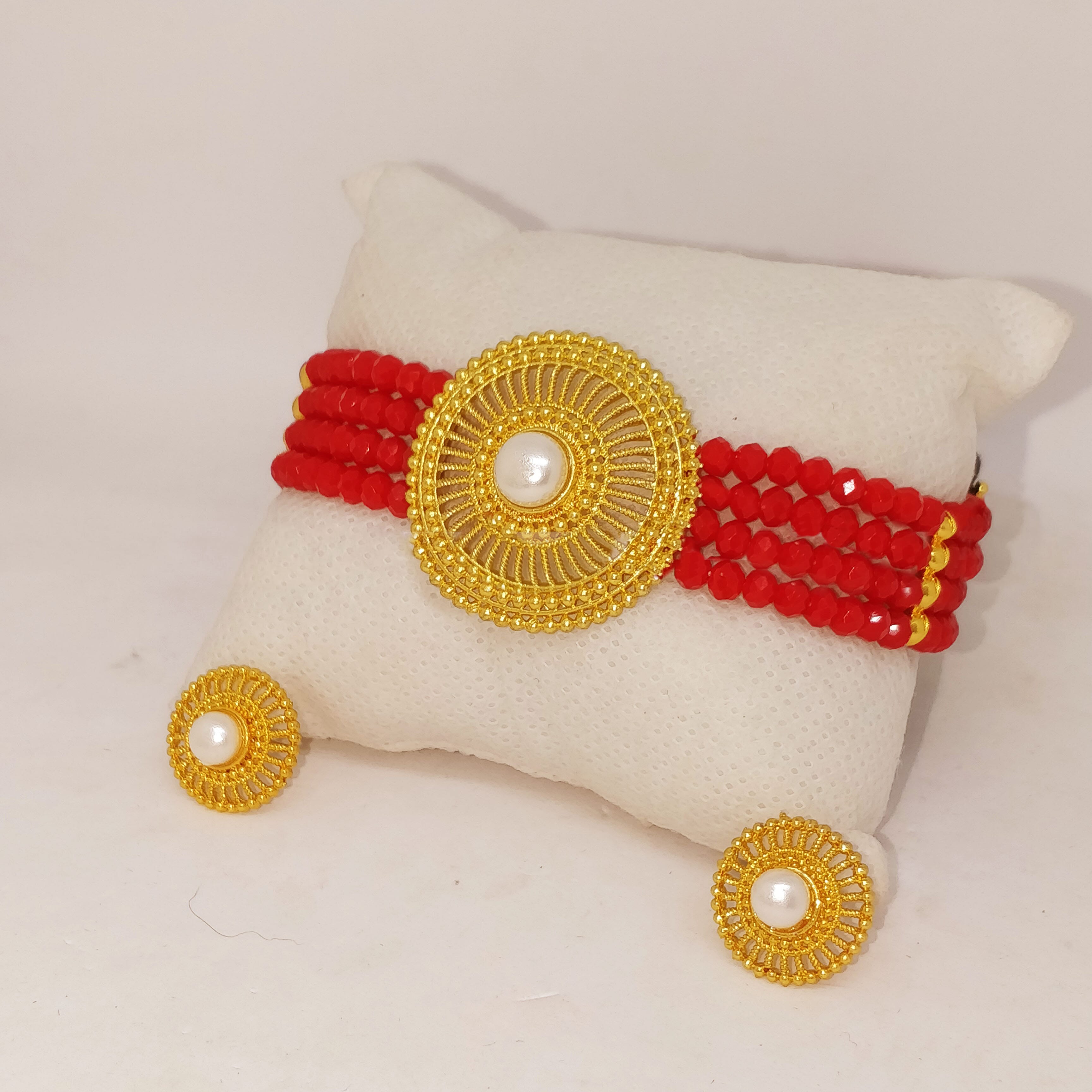 Gold Plated Moti Choker Set For Women 